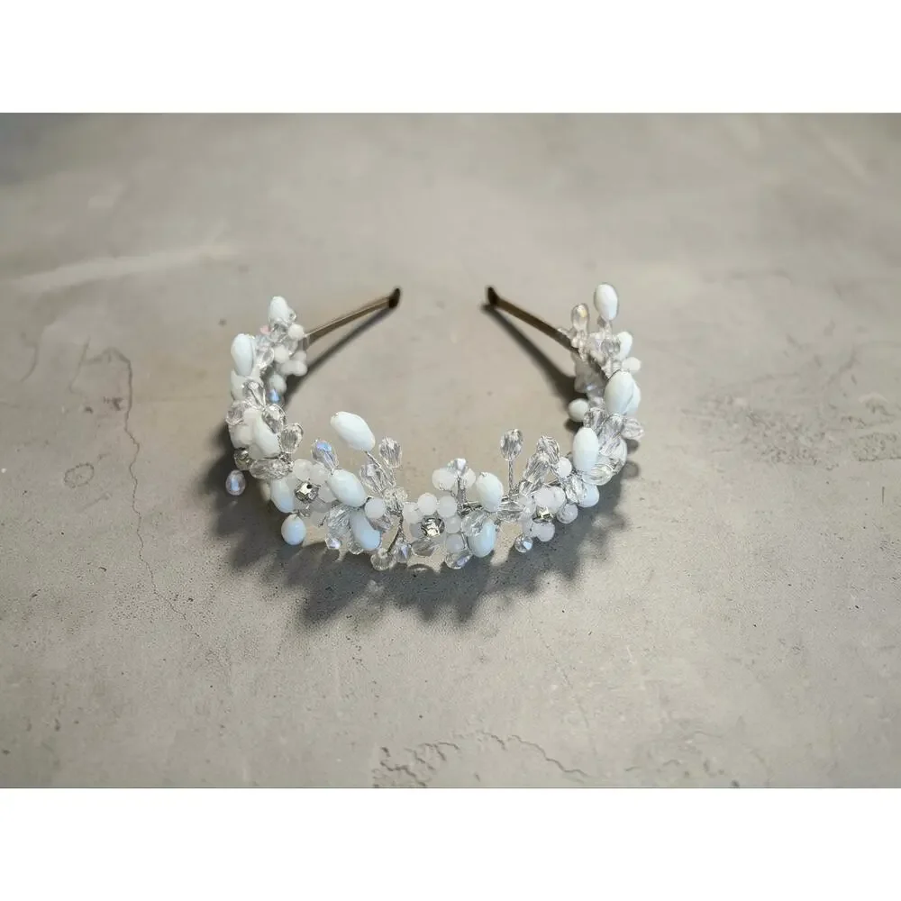 Floral Beaded Bridal Headband Wedding Flower Girl Hair Accessory